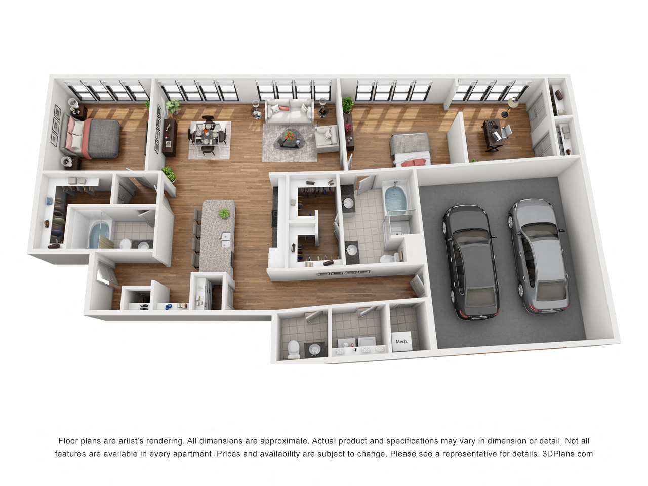 Floor plan for 2 beds, 2.5 baths, 1756 sqft